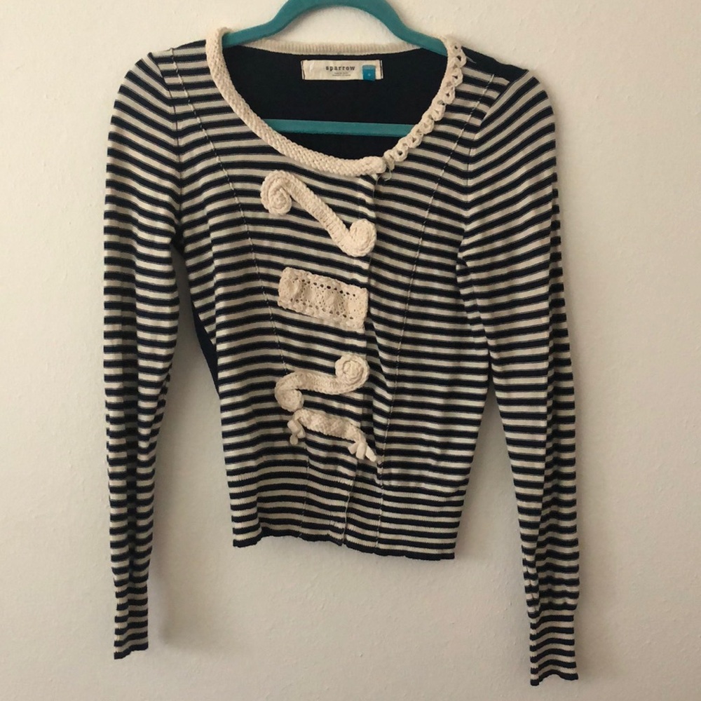 Anthropologie Navy Striped Cardigan